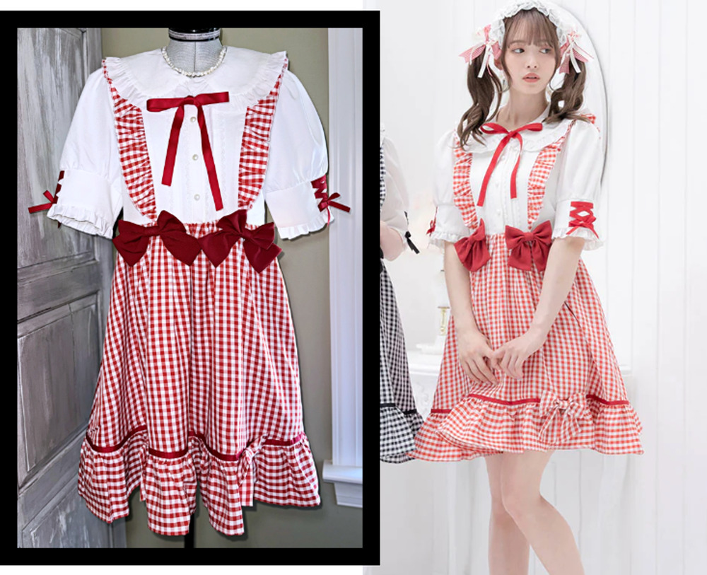 DearMyLove Layered Frill Dress with Jumper OP Gingham Red Kawaii Jirai Kei Japan